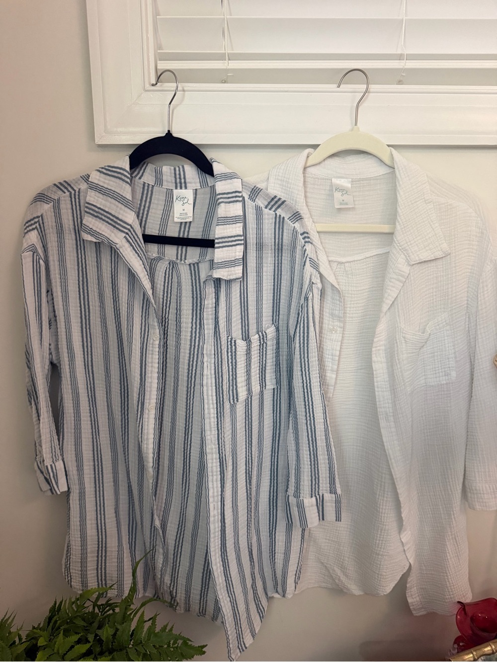 Women’s Gauzy Blue Stripe & White Cotton Shirts Cover-Up Both included!